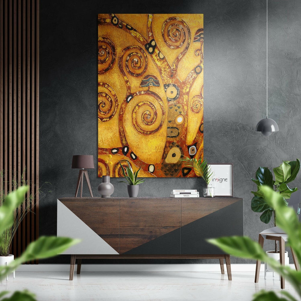 Klimt'In Hayat Ağacı Fırçalı Metalik Alu-Dibond.