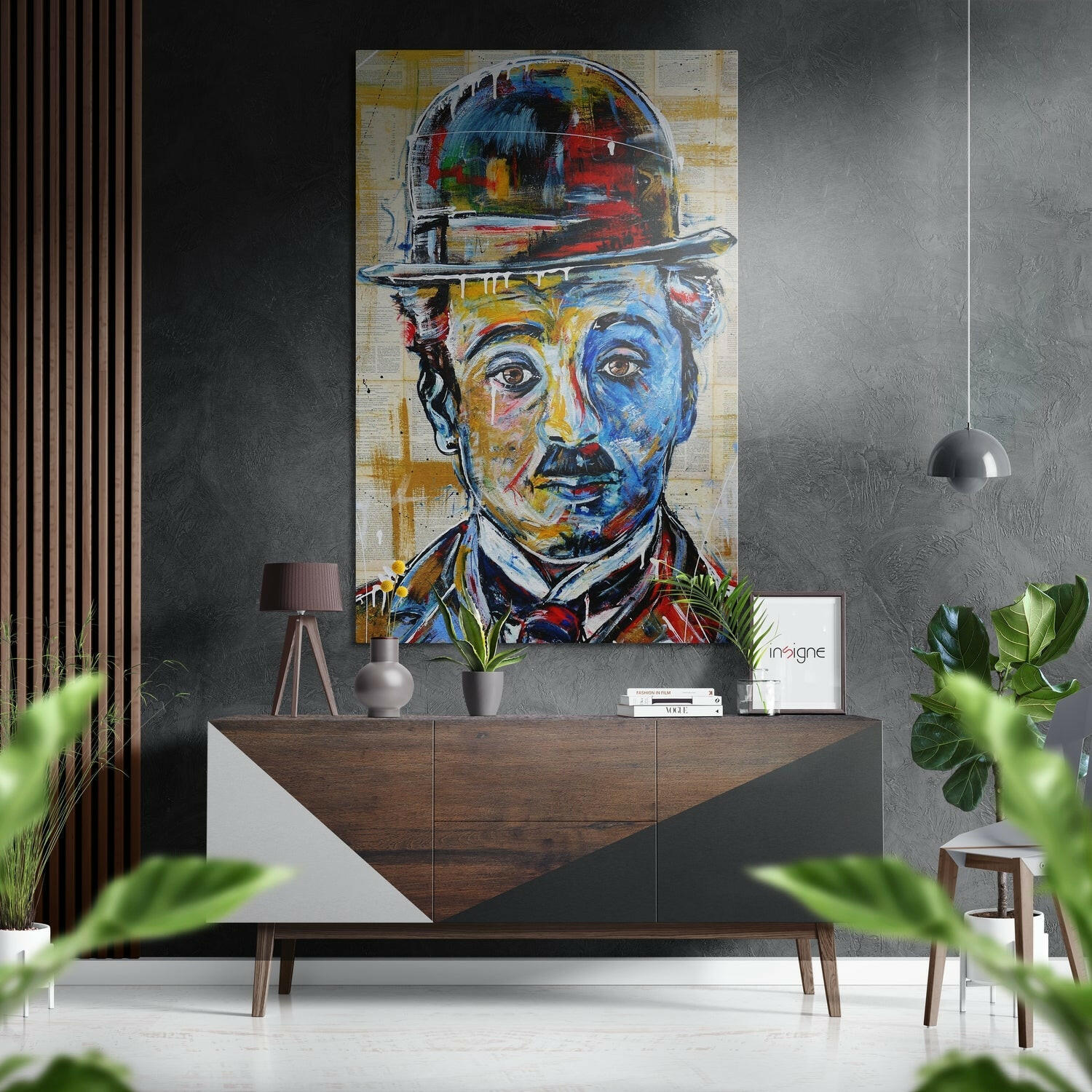 Charlie Chaplin Fırçalı Metalik Alu-Dibond