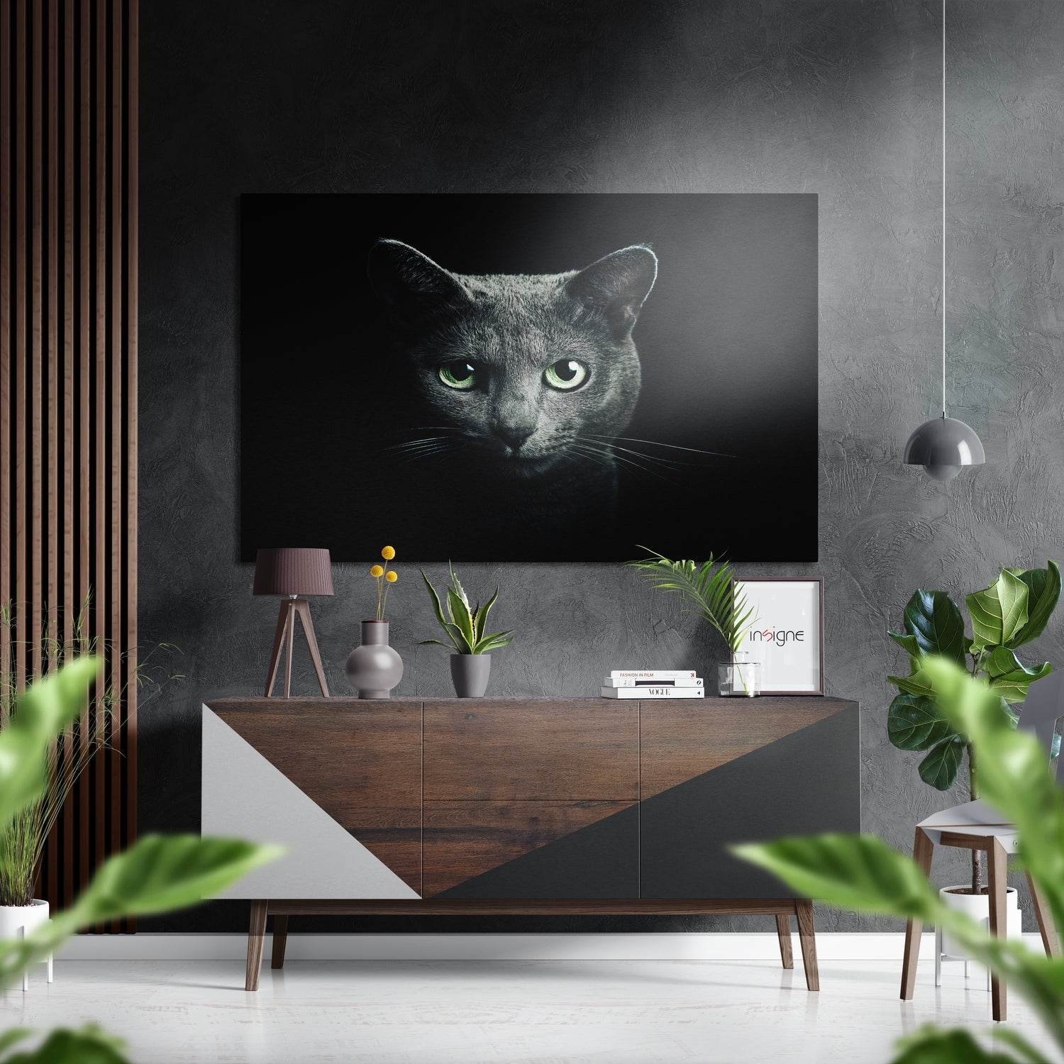 Karanlıktaki Kedi Fırçalı Metalik Alu-Dibond.