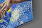 Van Gogh Tarzında Tanrı ve Adem'in Elleri Cam Tablo