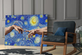 Van Gogh Tarzında Tanrı ve Adem'in Elleri Cam Tablo