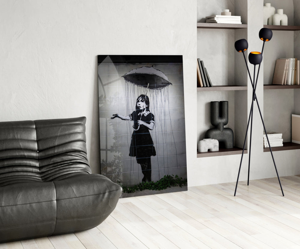 Yağmurdan Kaçış Cam Sanatı Cam Tablo