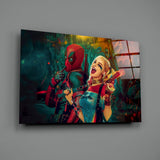 Harley Quinn ve Deadpool Cam Sanatı Cam Tablo