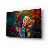 Harley Quinn ve Deadpool Cam Sanatı Cam Tablo
