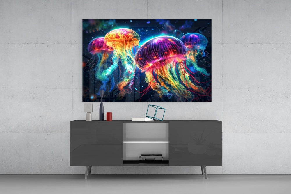 Neon Denizanası Cam Tablo || Tasarımcı Koleksiyonu