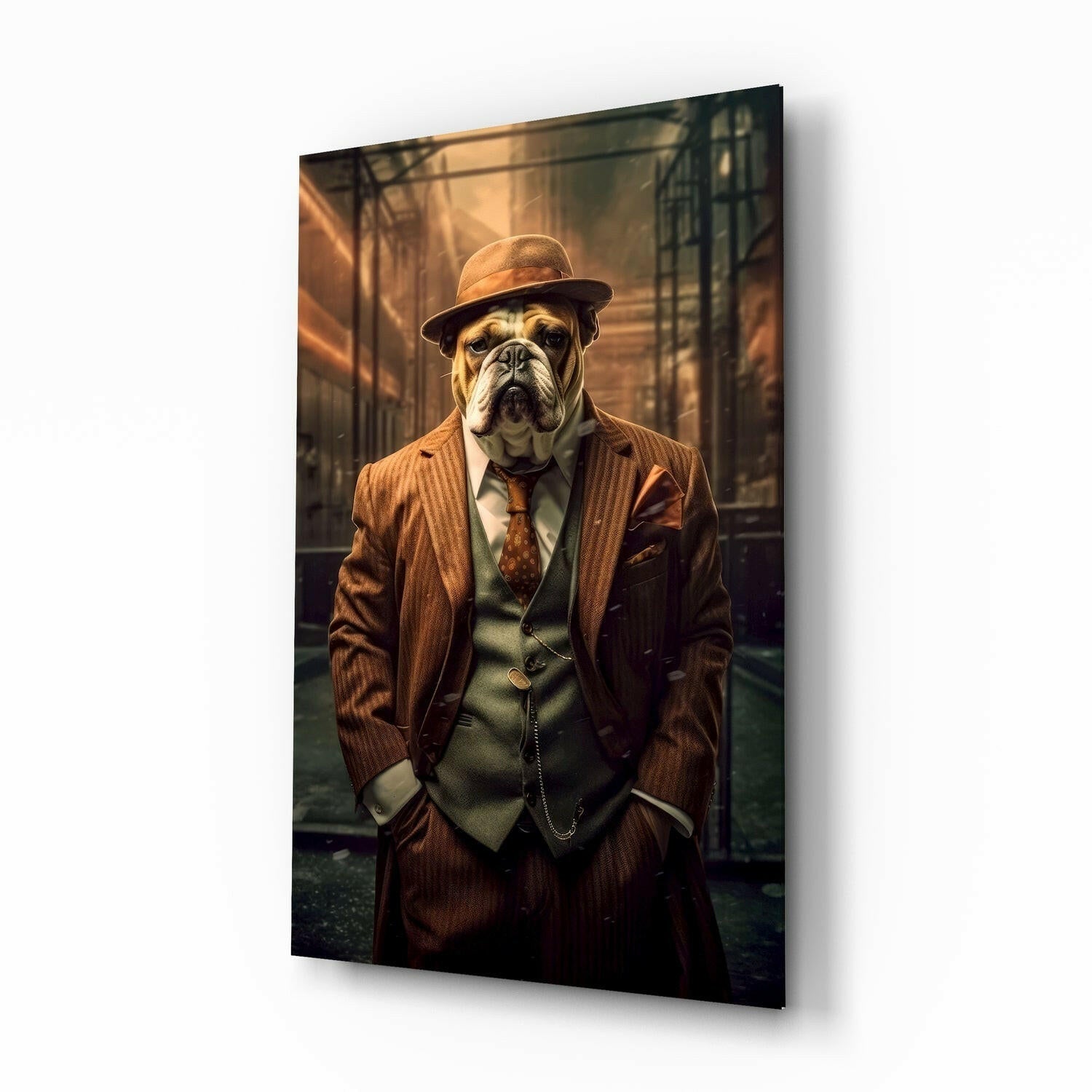 Takım Elbiseli Bulldog Cam Tablo.