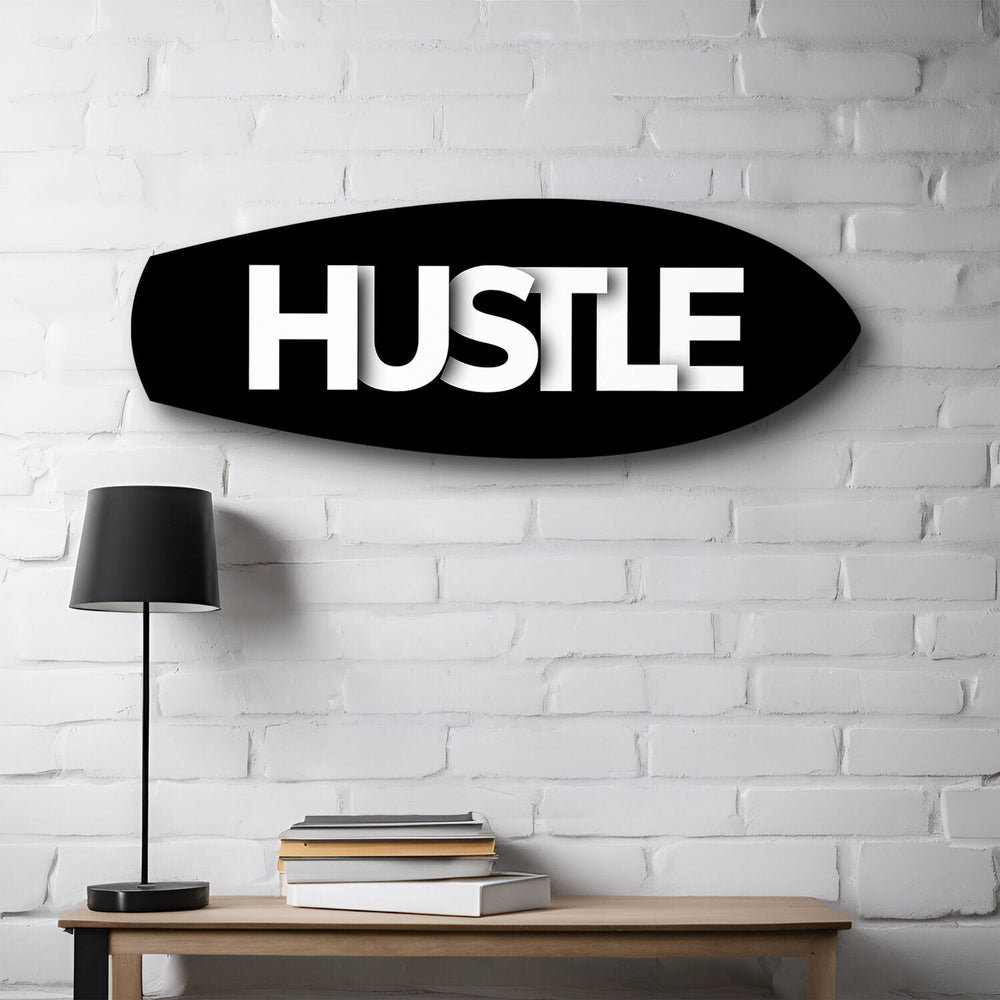 Hustle Tipografi Motivasyon Cam Tablo.