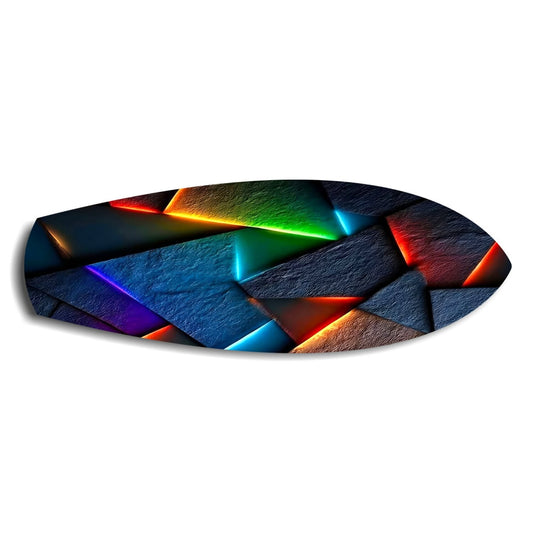 Neon Geometrik Taş Soyut Cam Tablo.