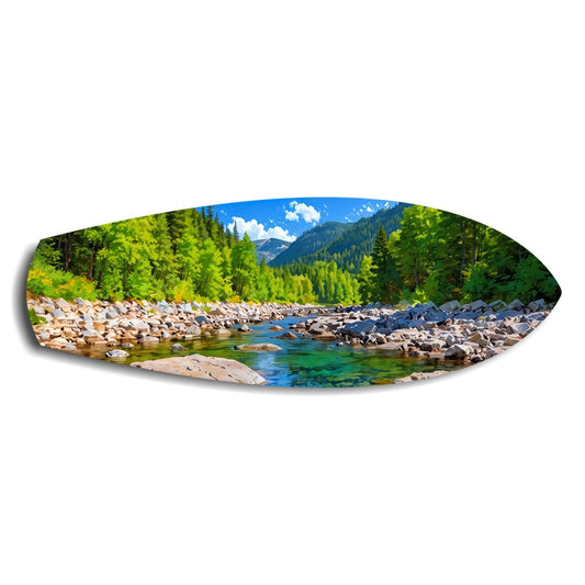 Dağ Nehri Orman Manzara Cam Tablo.