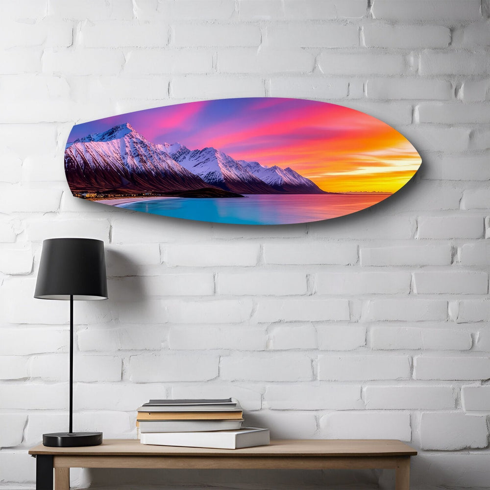 Karlı Dağlar Pastel Gün Batımı Cam Tablo.