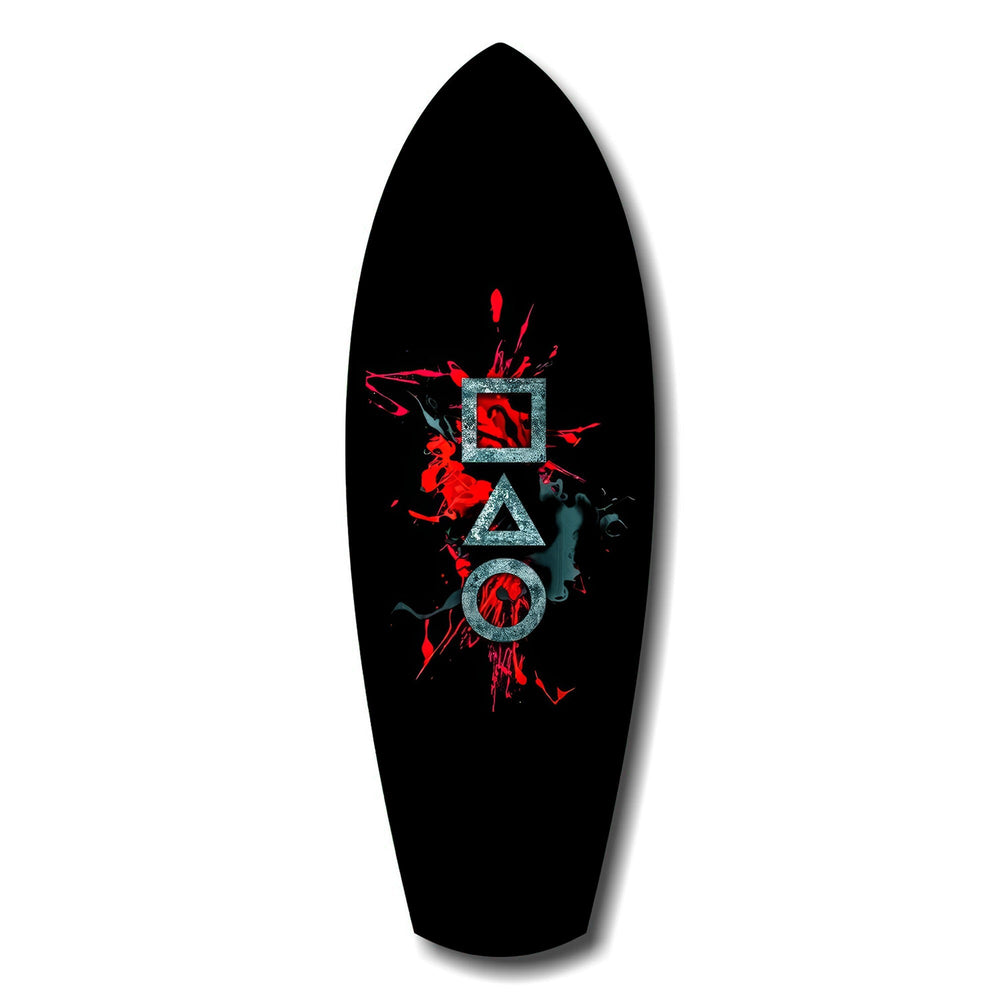 Geometrik Semboller Kırmızı Sıçrama Gamer Cam Tablo.