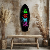 Neon Geometrik İkonlar Gamer Parlama Cam Tablo.