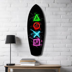 Neon Geometrik İkonlar Gamer Parlama Cam Tablo.
