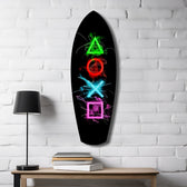 Neon Geometrik İkonlar Gamer Parlama Cam Tablo.