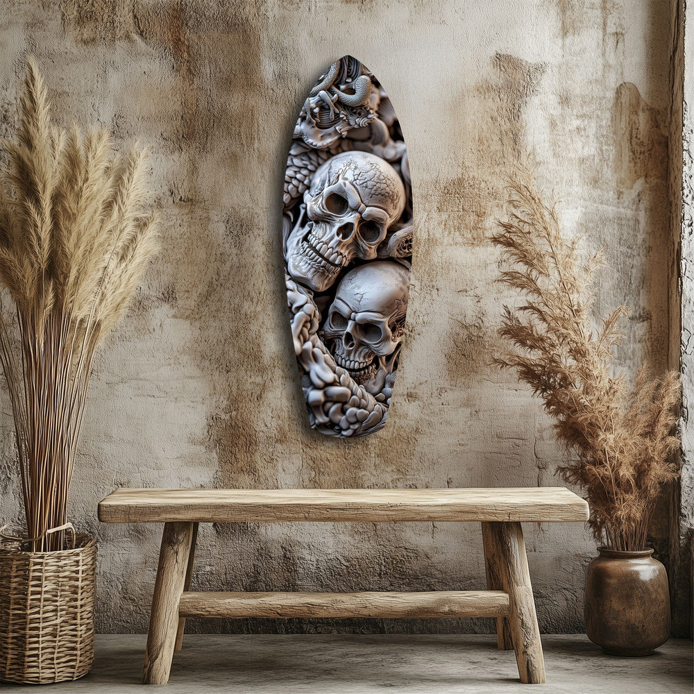 Kafatası Yığını Yılan Gotik Memento Mori Cam Tablo.
