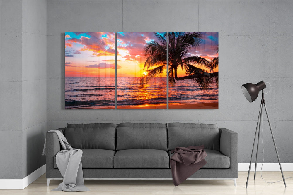 Sunset at the Beach Mega Glass Wall Art.