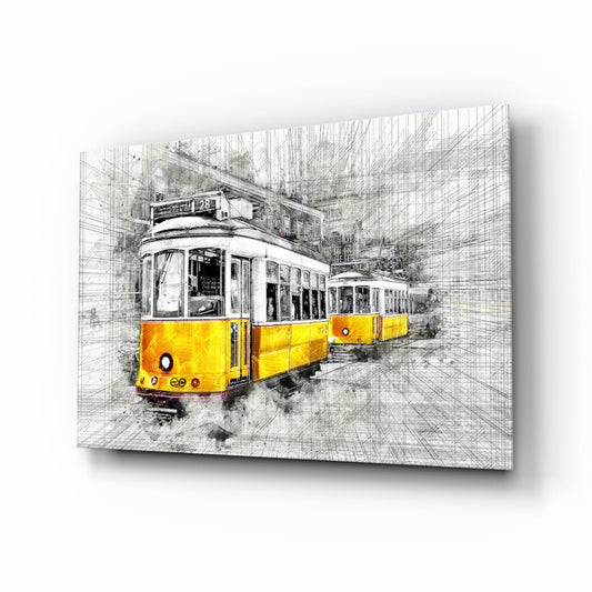 Sarı Tramvay Basel Cam Tablo