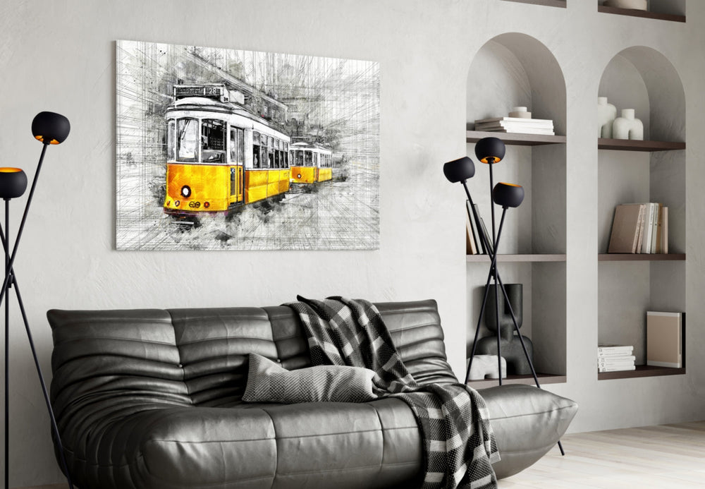 Sarı Tramvay Basel Cam Tablo