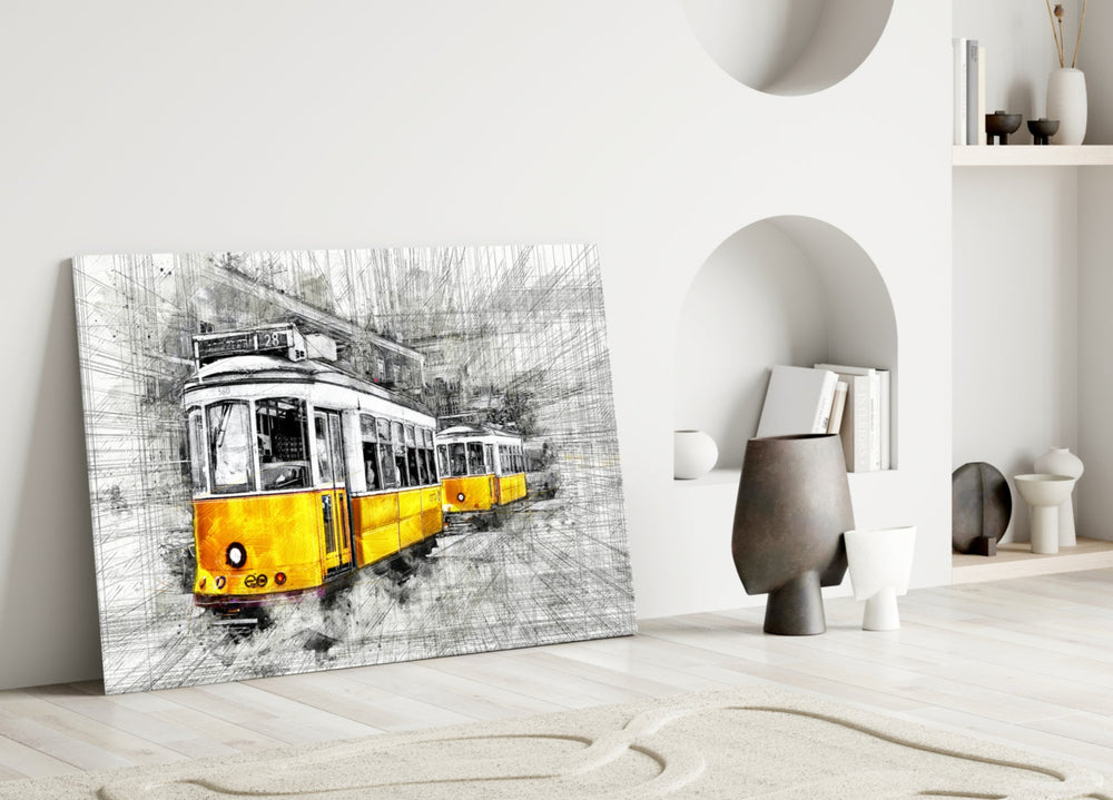 Sarı Tramvay Basel Cam Tablo