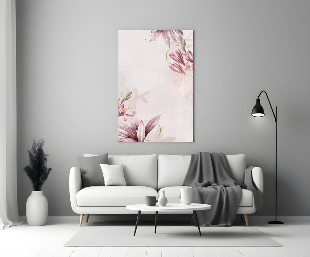 Pembe Çiçek Deseni Cam Tablo