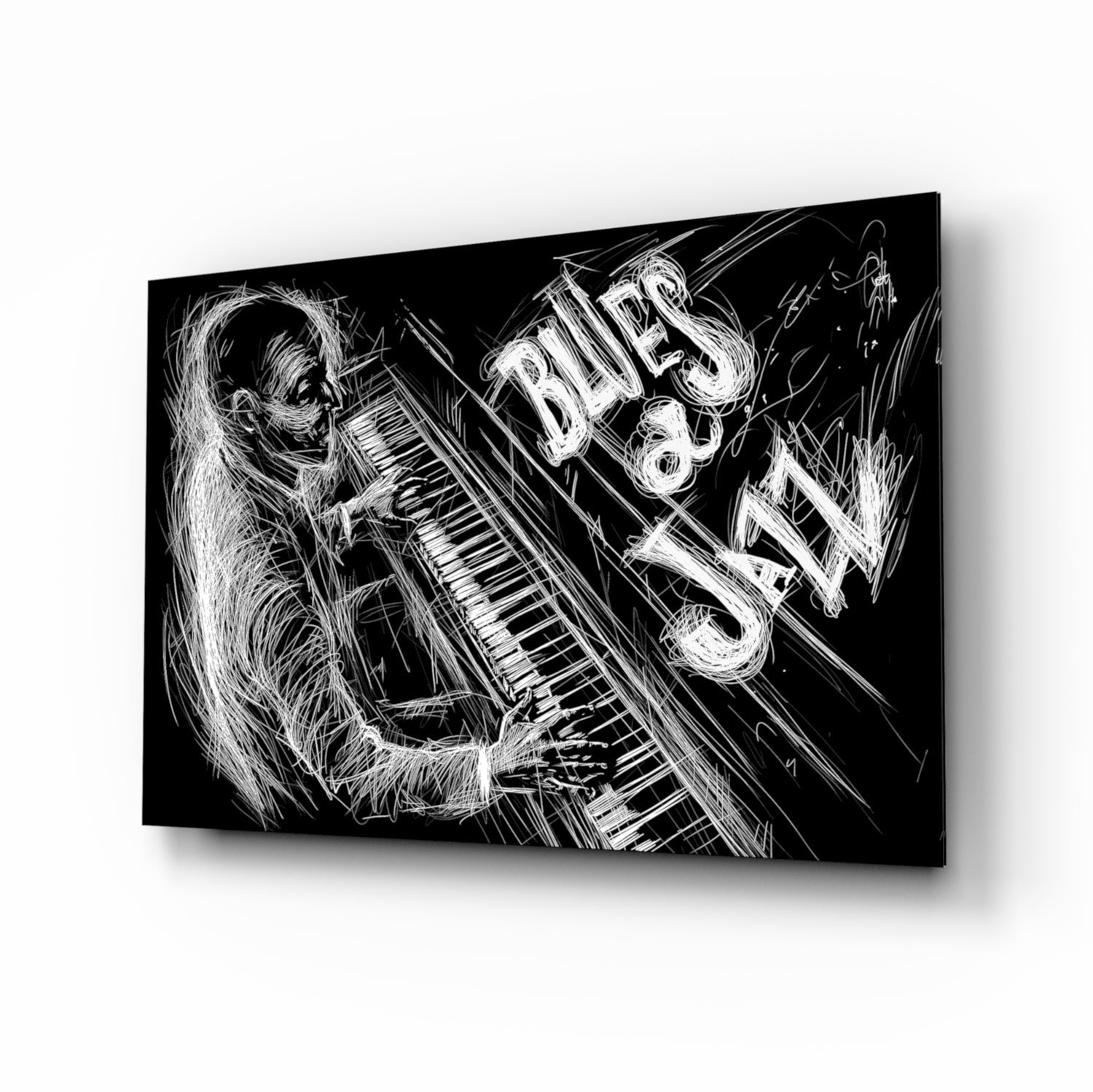 Caz Blues Müziği Cam Tablo