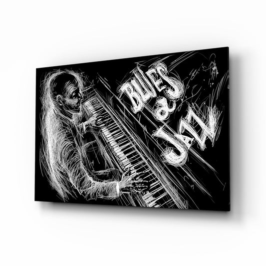 Caz Blues Müziği Cam Tablo