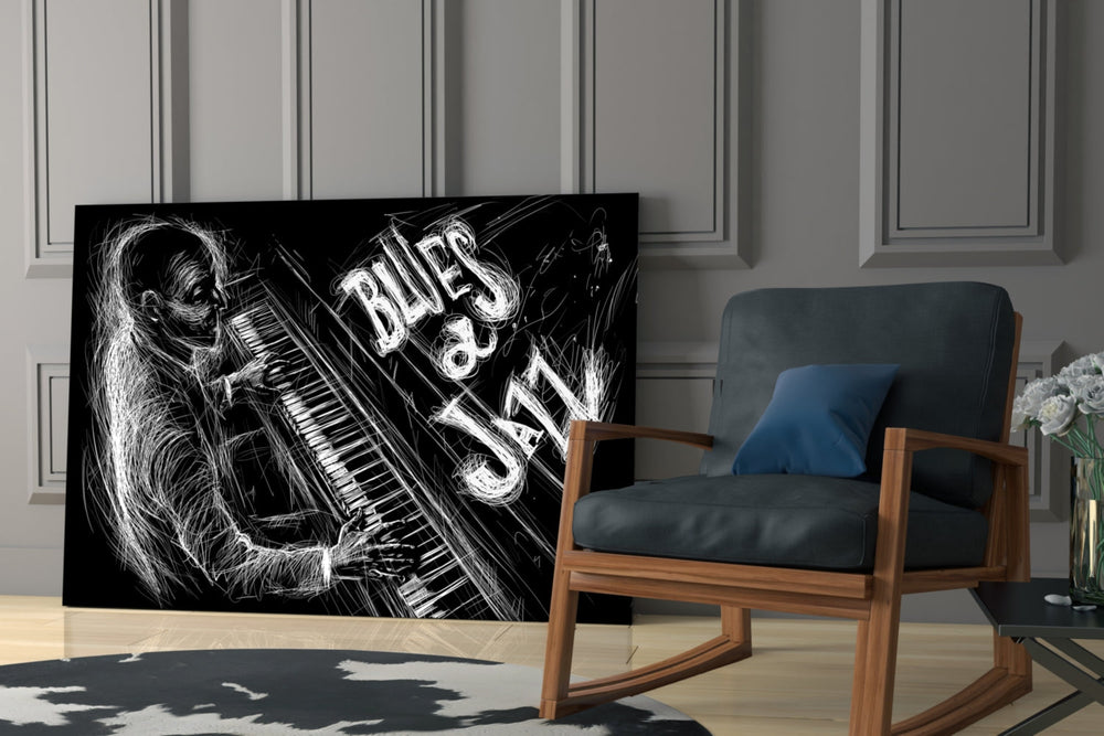 Caz Blues Müziği Cam Tablo