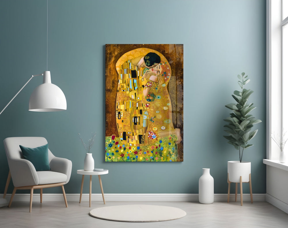 Gustav Klimt "Öpücük" Cam Tablo