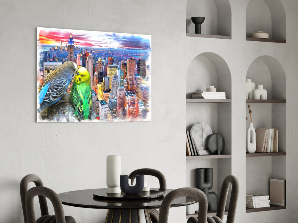 Muhabbet kuşları Cam Tablo