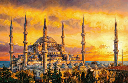Altın Gün Batımı: Sultanahmet Camii — 3D Kabartmalı Premium Duvar Sanatı