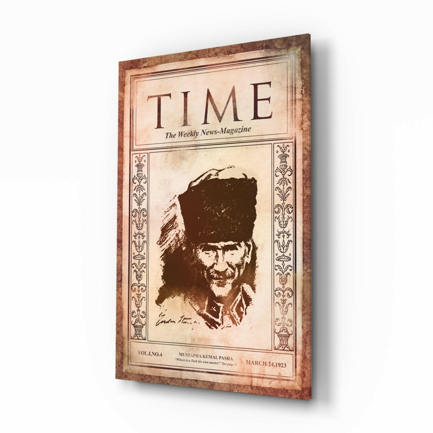 Atatürk Time Dergi Kapağı Cam Tablo.