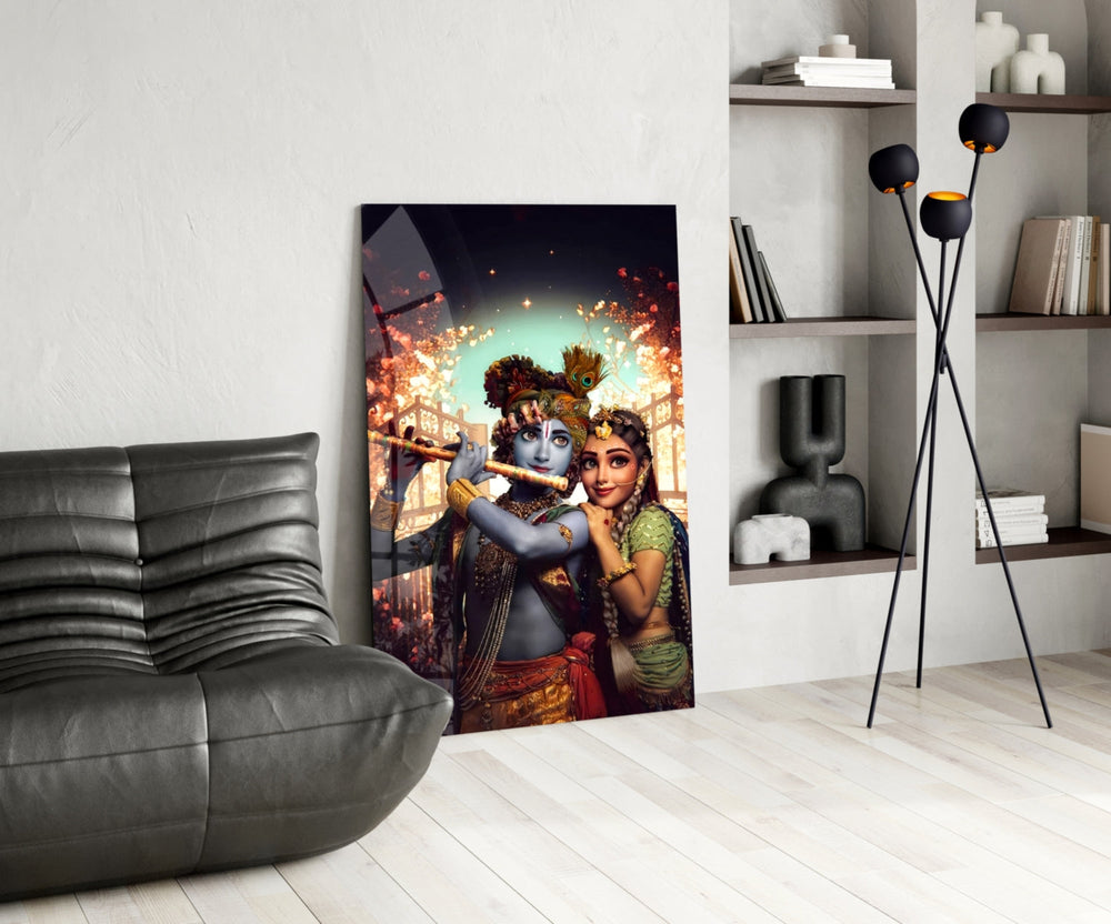 Krishna ve Radha Cam Tablo