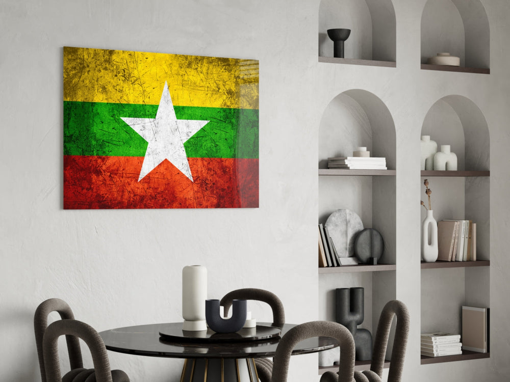 Myanmar bayrağı Cam Tablo