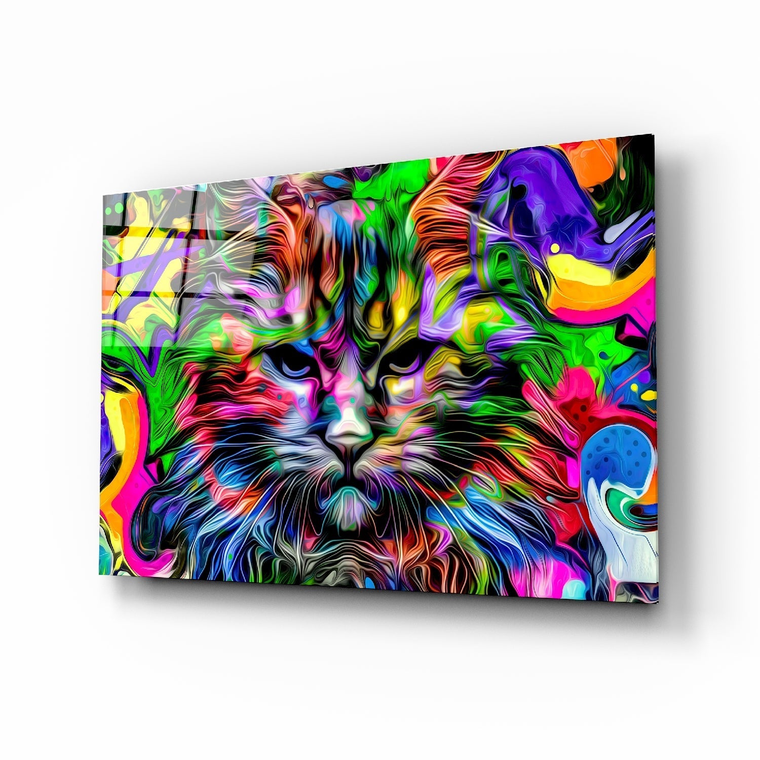 Rengârenk Kedi Cam Tablo.