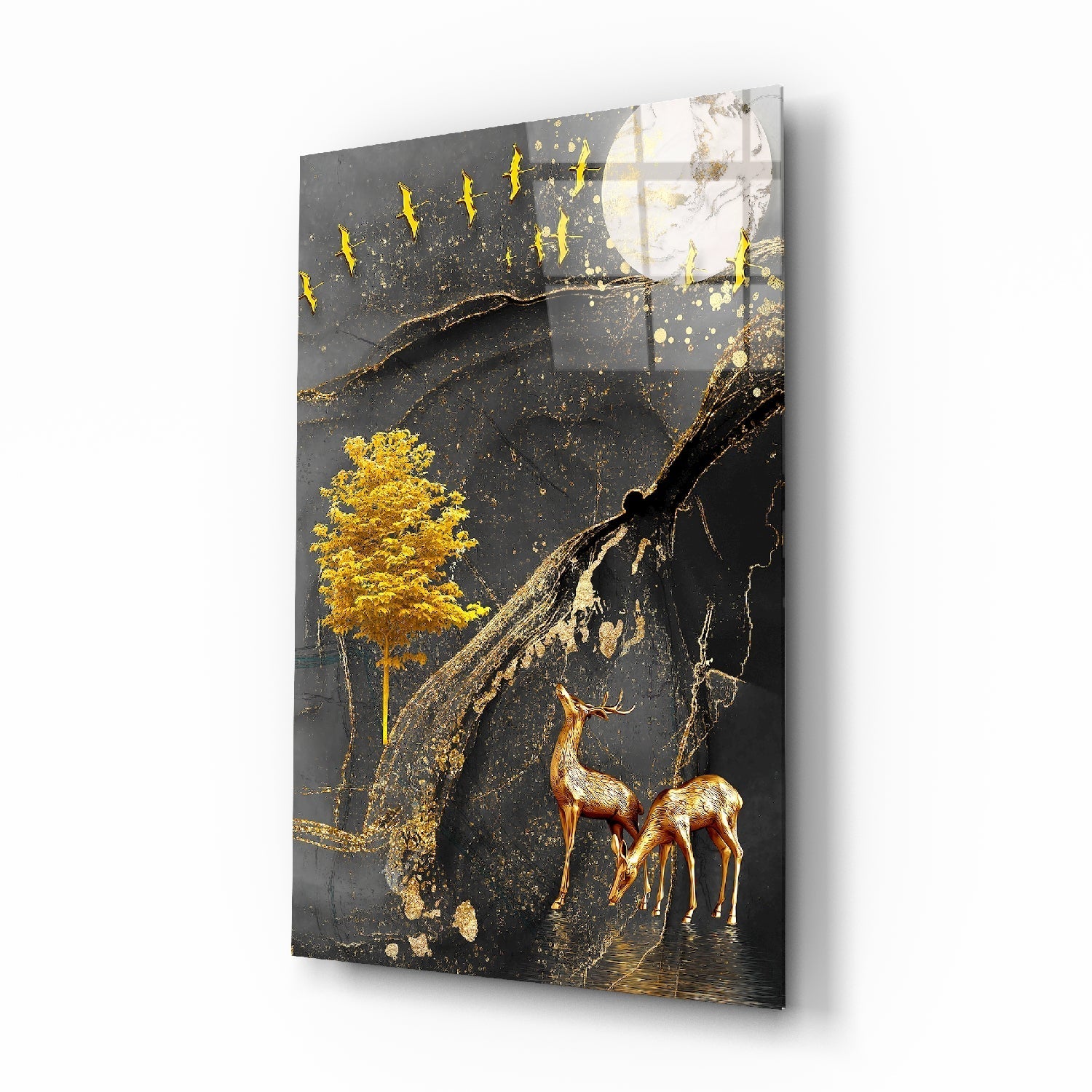 Altın Ağaç Ve Ceylan Cam Tablo | Insigne Art | Üstün Kalite