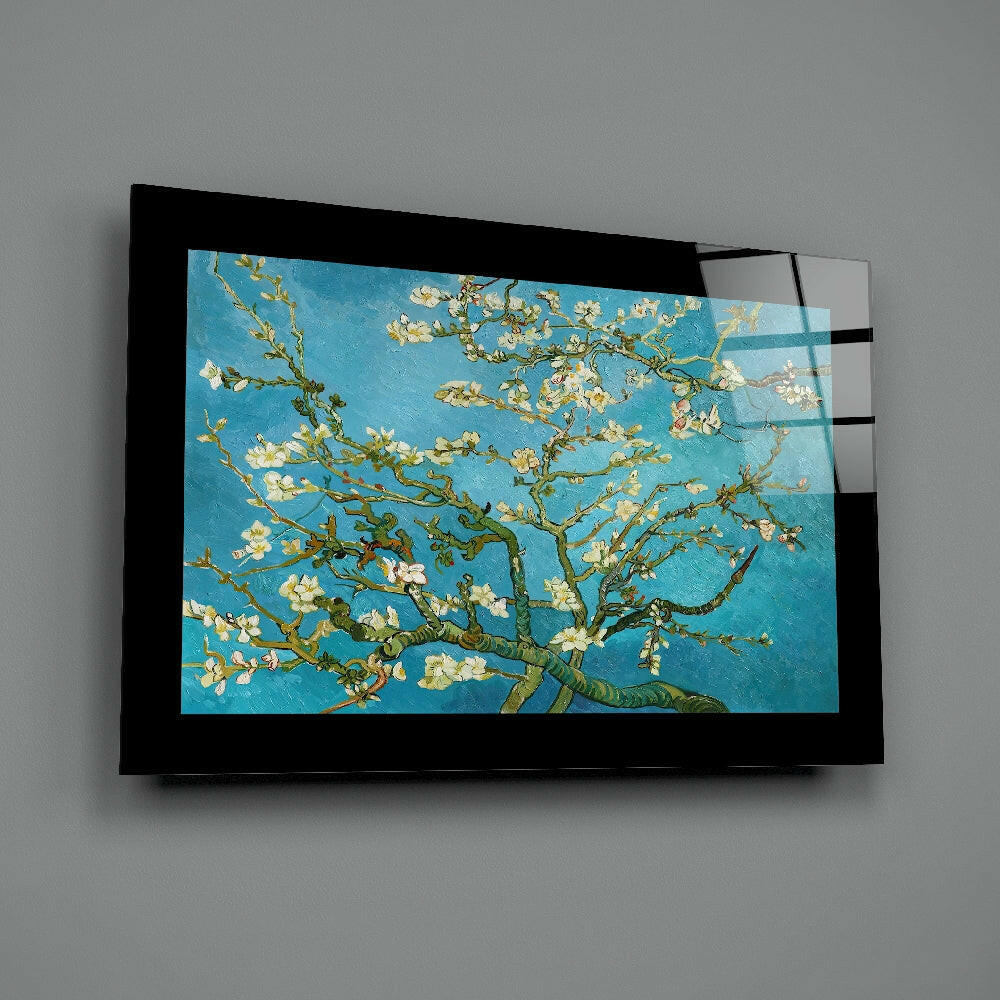 Turkuaz Badem Çiçekleri Cam Tablo.