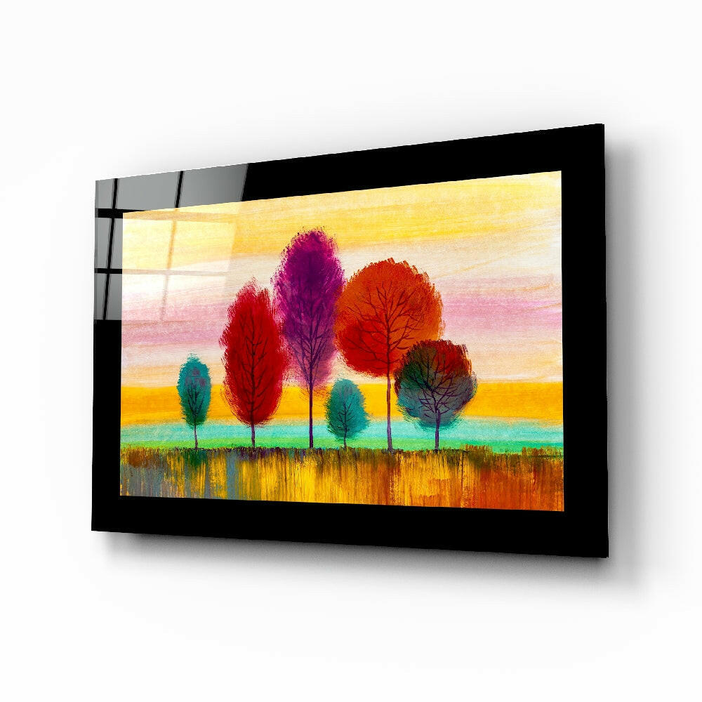 Pastel Ağaçlar Cam Tablo