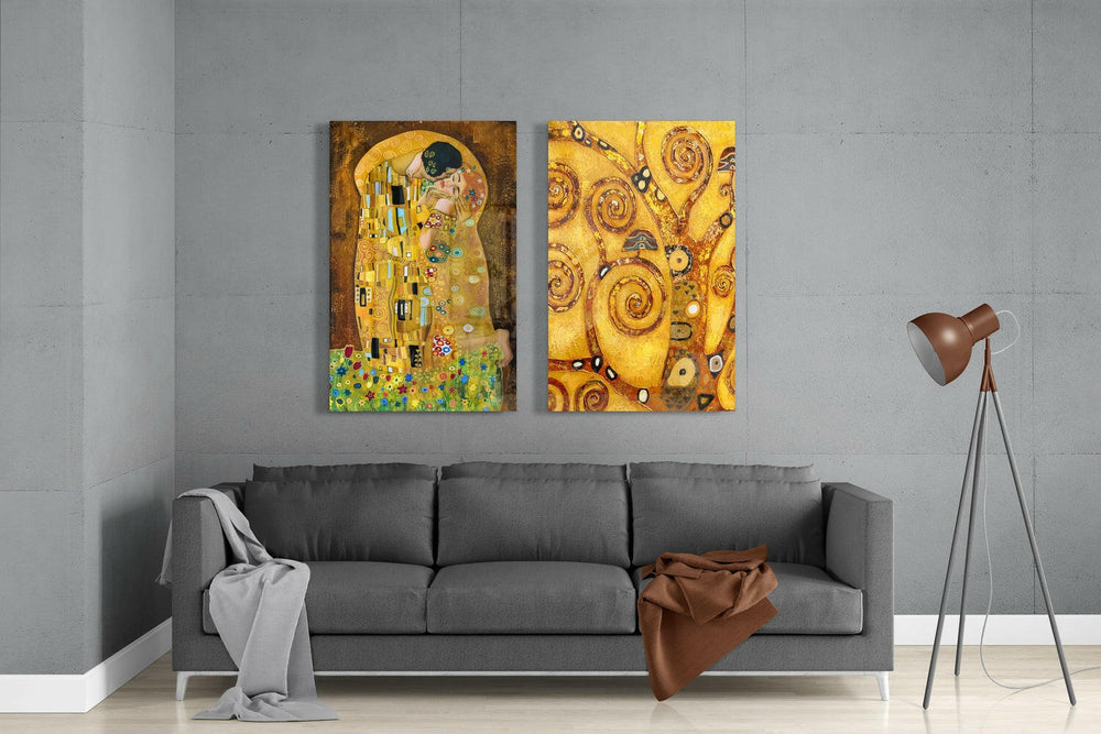 Klimt 2 Parçalı Kombin Cam Tablo.