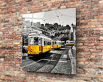 Lizbon Sarı Tramvay Cam Tablo.