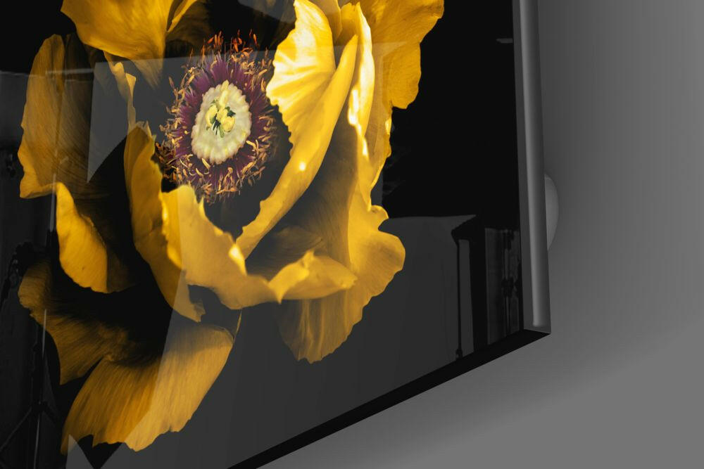 Floral Sarı Cam Tablo.