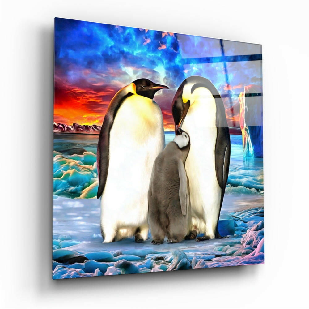 Penguen Ailesi Cam Tablo.