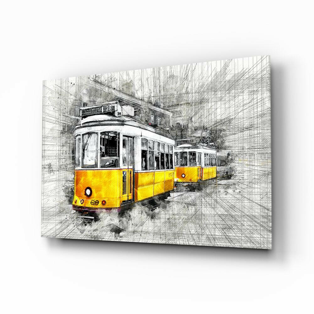 Sarı Tramvay Basel Cam Tablo.