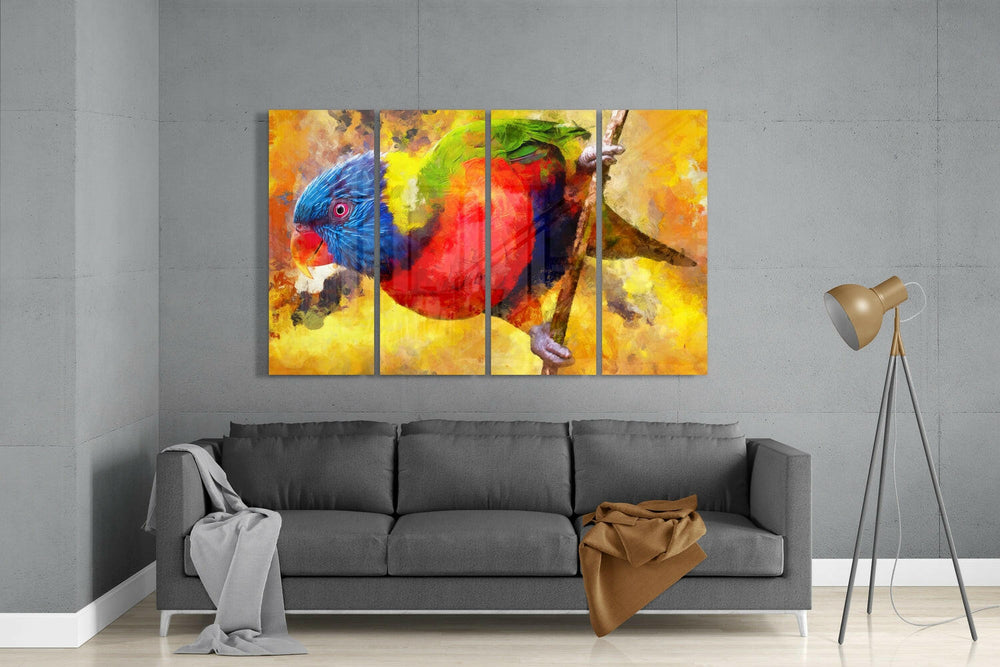 Papağan 4 Parça Mega Cam Tablo | 150x92 cm.