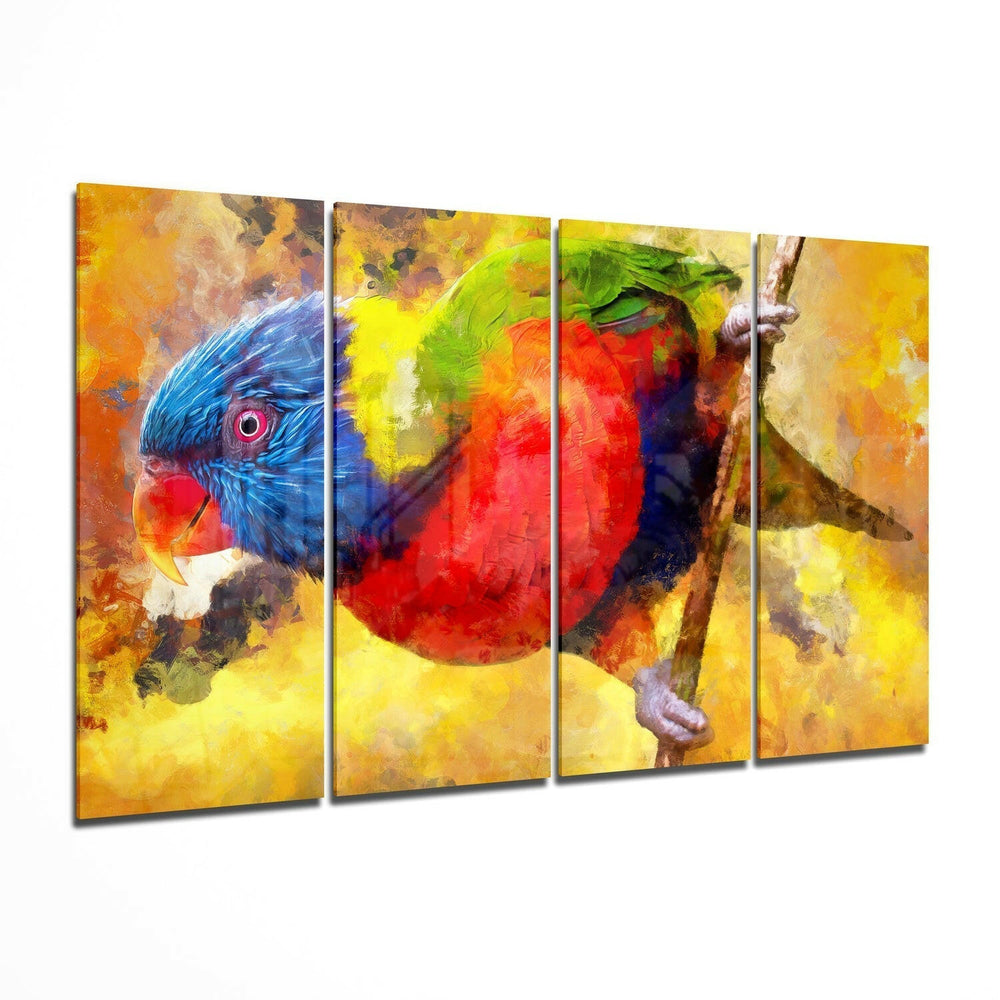 Papağan 4 Parça Mega Cam Tablo | 150x92 cm.