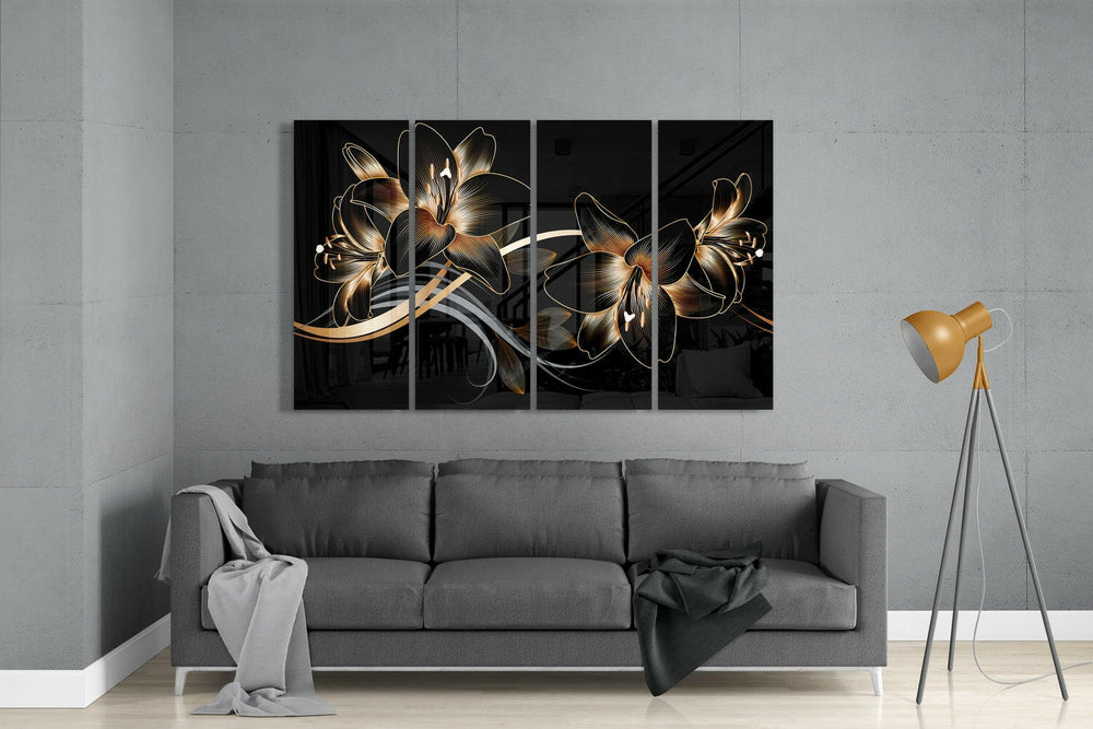 Çiçek Dalgası 4 Parça Mega Cam Tablo | 150x92 cm.