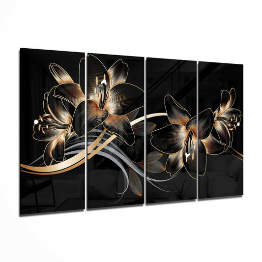 Çiçek Dalgası 4 Parça Mega Cam Tablo | 150x92 cm.