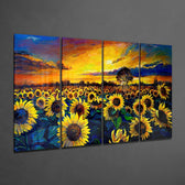Ayçiçek 4 Parça Mega Cam Tablo | 150x92 cm.