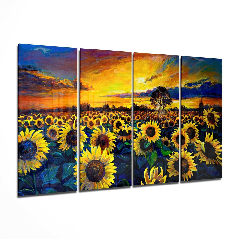 Ayçiçek 4 Parça Mega Cam Tablo | 150x92 cm.