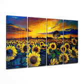 Ayçiçek 4 Parça Mega Cam Tablo | 150x92 cm.