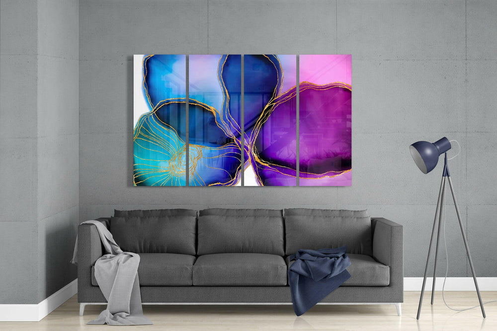 Çiçek Mürekkebi 4 Parça Mega Cam Tablo | 150x92 cm.